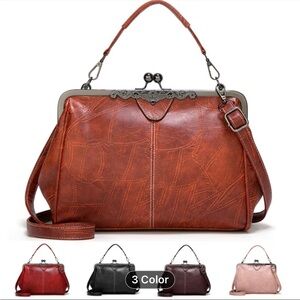 Women's Brown & Black Faux Leather Vintage Crossbody Handbag Bundle